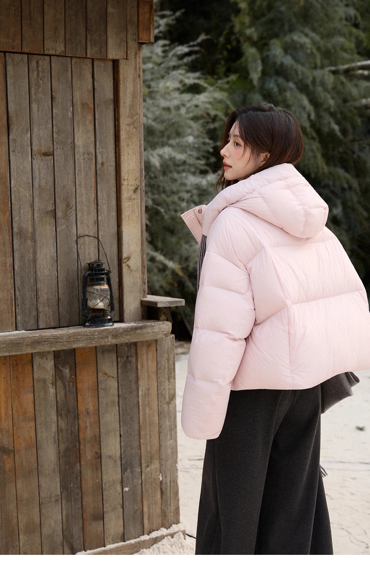 MISHOW Women's Pom-Pom Hooded Down Jacket 2025 Winter Sweet Short Lightweight Down Jackets Warm Windproof Coat MXE92Y0088