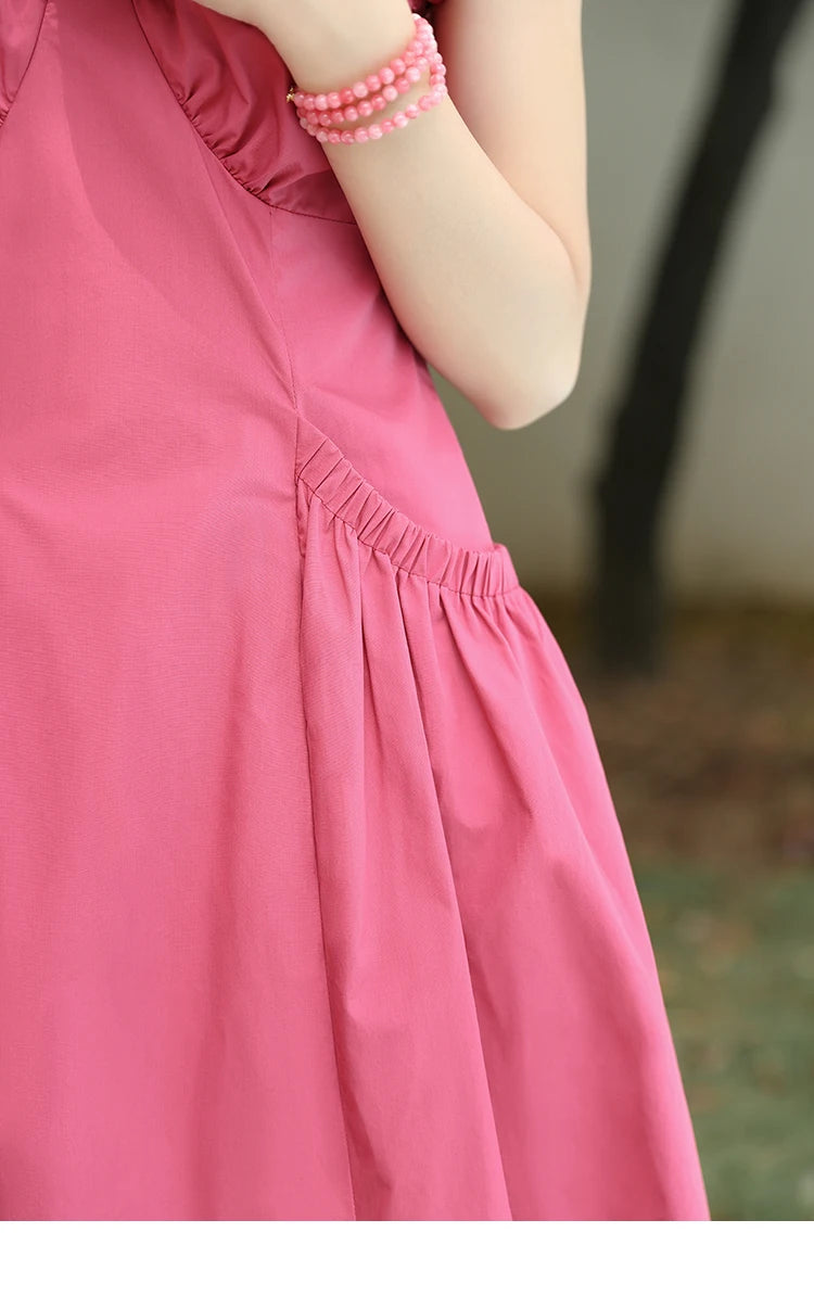 MISHOW Women's 100 Cotton Stringy Selvedge V-Neck Waist Dress 2024 Summer French Symmetric Pocket Mid Length Dresses MXD29L1934