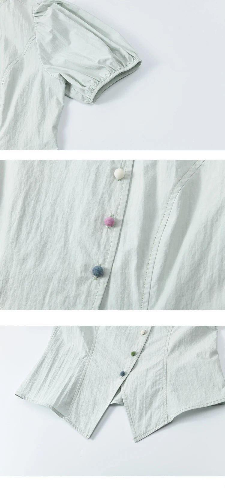 MISHOW Bubble Sleeves  Blouses for Women Summer 2025 Irregular Placket Tops Rainbow Button Solid Blouse Office Lady MXE34X1782