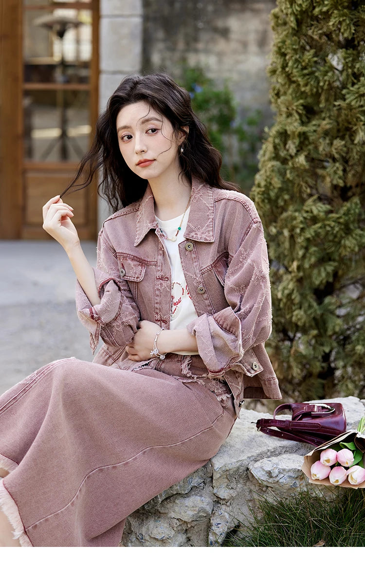 MISHOW Cowboy Skirts Separately For Women 2025 Spring New Gentle Sweet Thick Jacquard Short Jacket Mid Long Skirt MXE14W0754