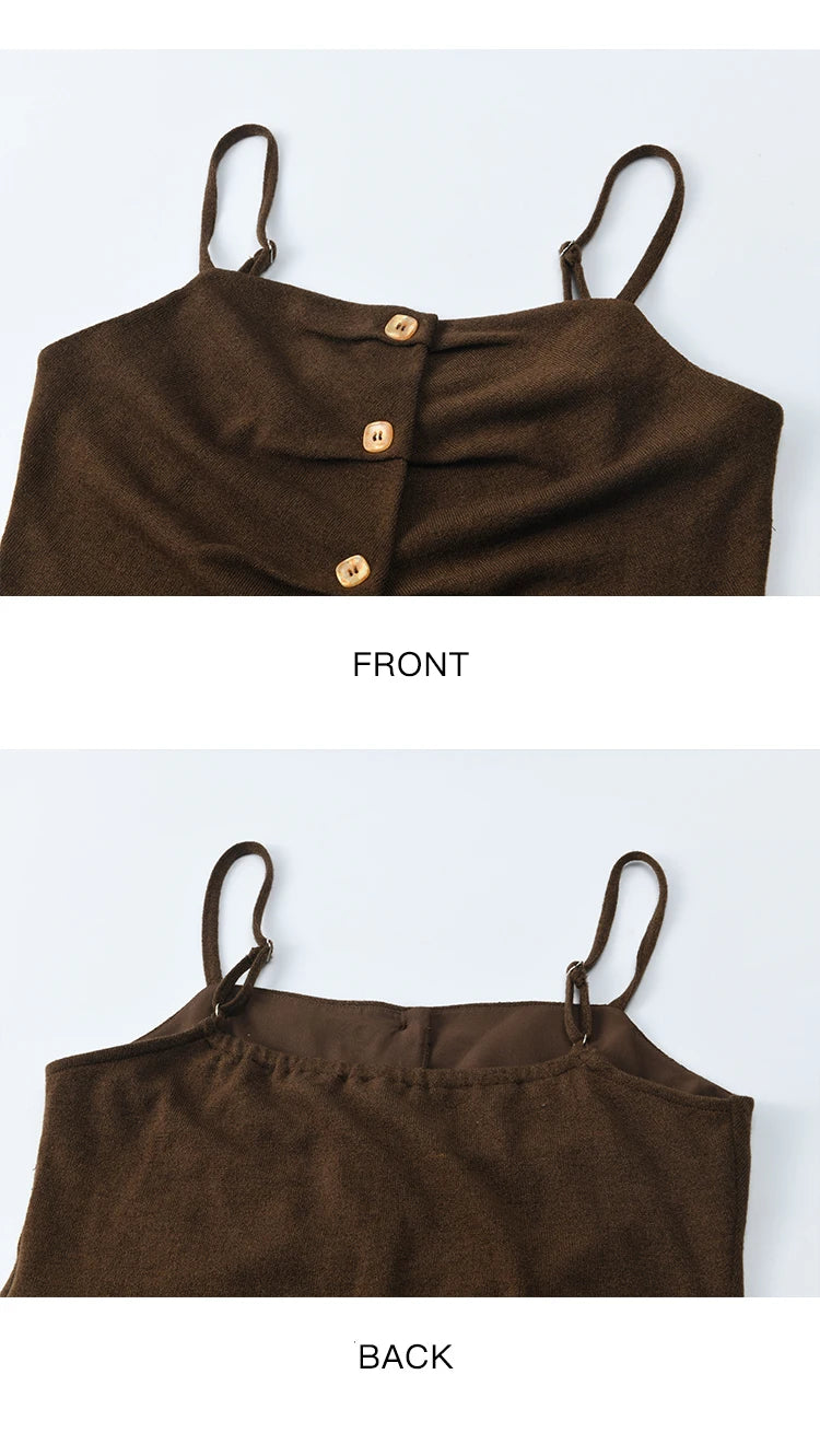 MISHOW Camisole Skirt Suit 2025 Retro Dark Brown Pleated Design Tank Top A-line Skirt  Autumn Women's Clothing Set MXE46T1378