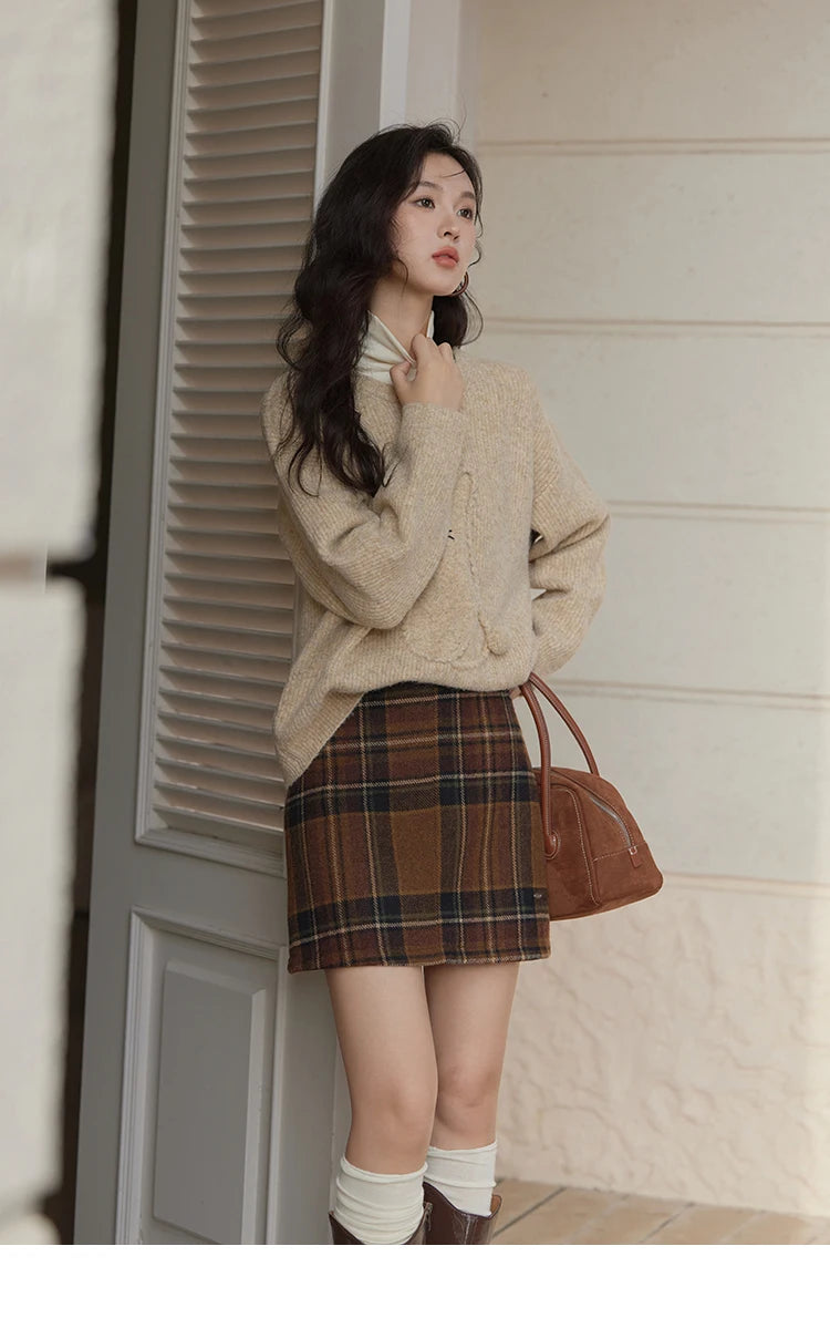 MISHOW Gentle Sweet Sweater Women's 2024 Autumn Winter Cute Emboridery Cartoon Dropped Sleeves Pullovers Sweater Tops MXD54Z0953