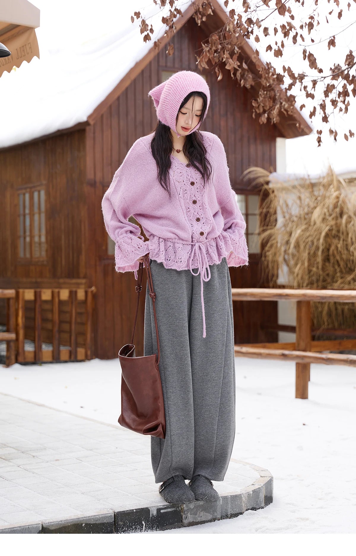 MISHOW Elegant Cardigan Women 2025 Autumn Design Hollow Knit Sweater V-neck Flared Sleeves Loose Casual Sweater MXE47Z2513