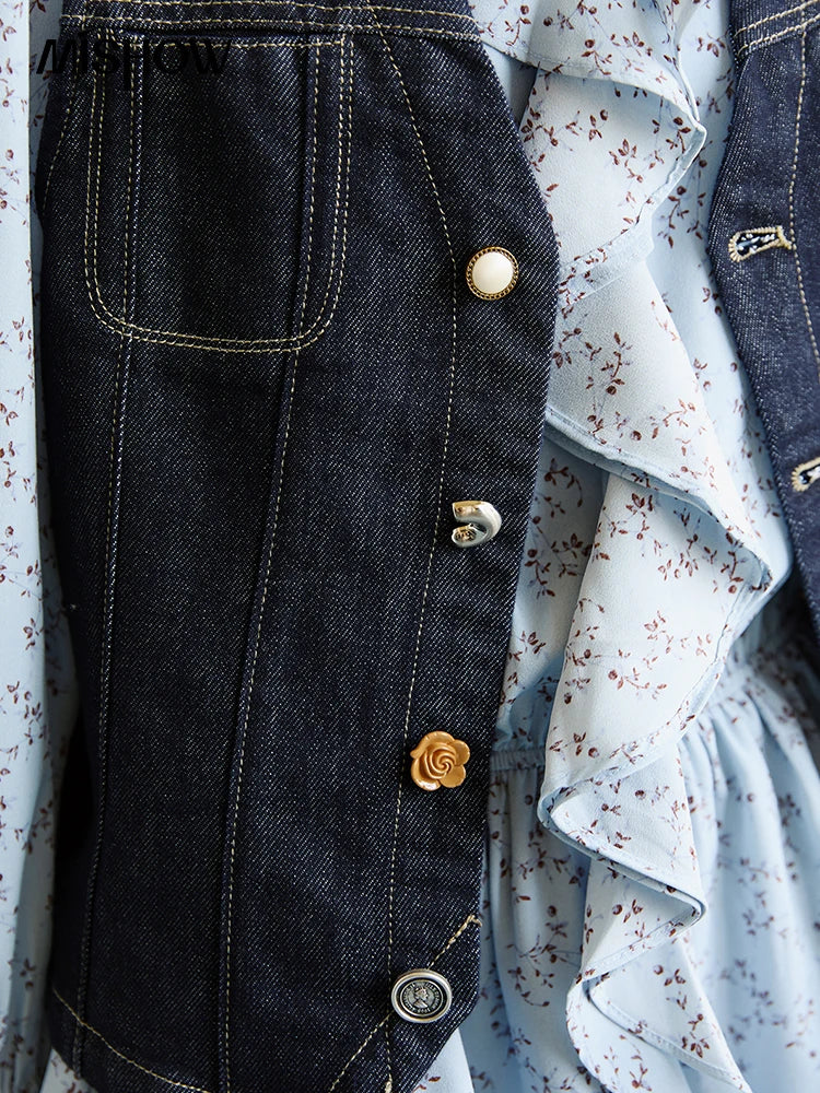 MISHOW Women's Denim Vest 2026 Spring Sleeveless Different Buttons V-neck Casual Waistcoat with Pockets Vest Coats MXE45W0868