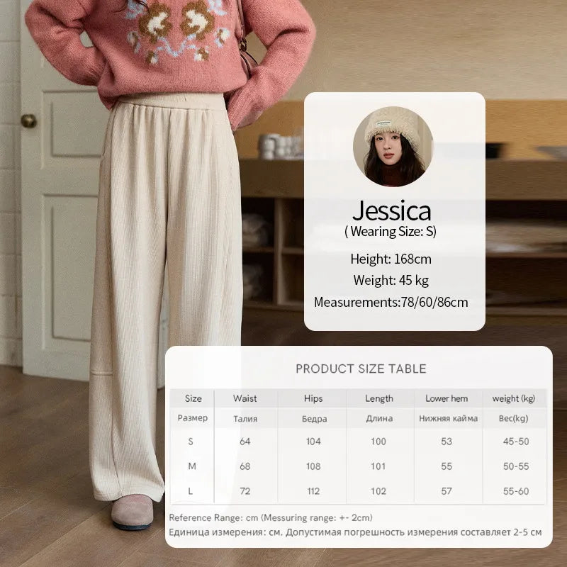 MISHOW Women's Fleece Lined Straight Knit Pants 2025 Autumn Winter Elastic Waist Casual Commute Trousers with Pockets MXE92K1131