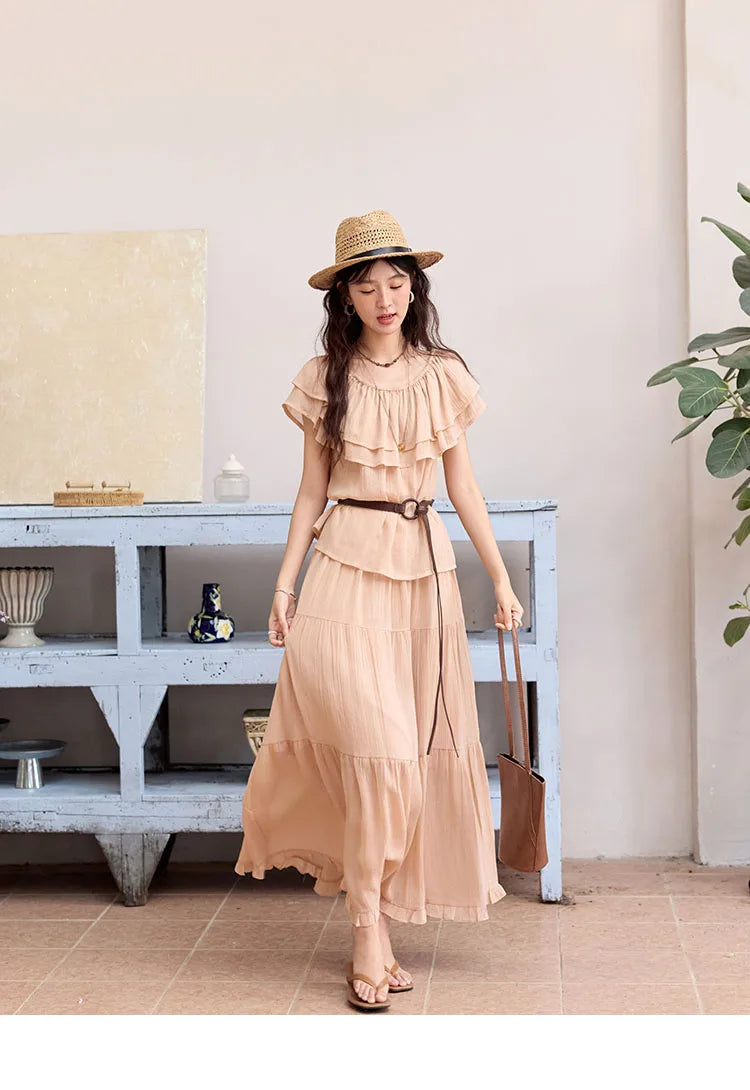 MISHOW Women Fashion Two-Piece Set 2025 Summer Loose Lotus Leaf Edge Off Shoulder Top Elastic Waist Skirt Ladies Set MXE36T0637