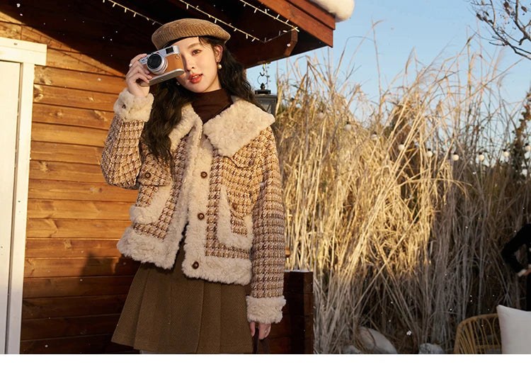 MISHOW Winter Parkas Jacket Women High Quality Loose Padding Cotton Coat Thick Warm Houndstooth Puff Jackets Ladies MXC54W0137