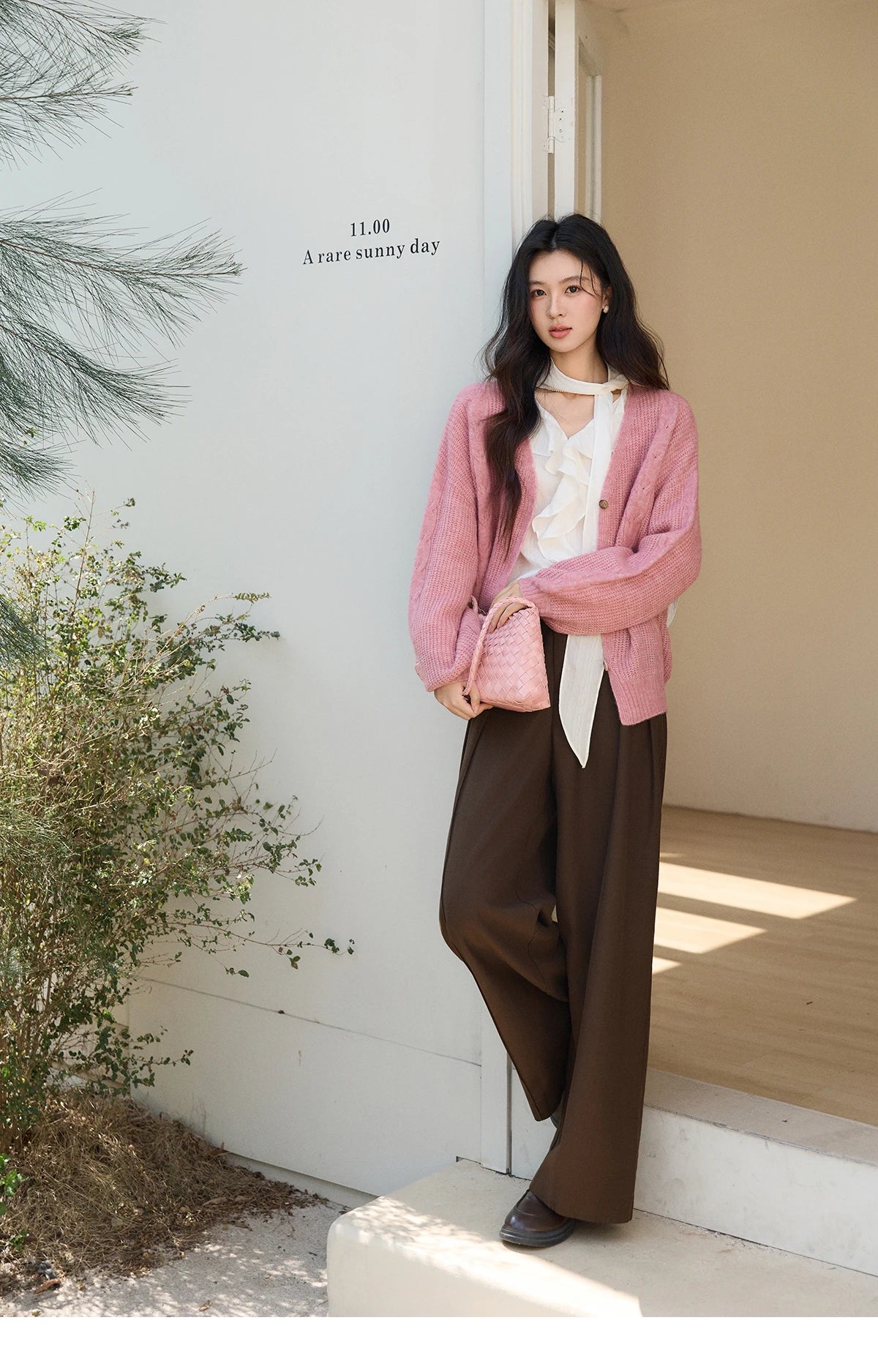 MISHOW Women's Dusty Pink Knitted Cardigan 2026 Spring V-Neck Single Breasted Tops Loose Casual Long Sleeve Outerwear MXF11Z2898