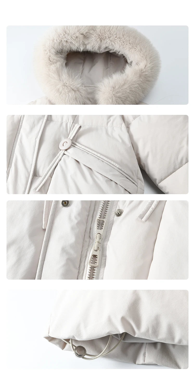 MISHOW Long Hooded Down Coats Fox Fur Collar Bread Jacket Duck Down Quilt Clothing 2024 Winter Women Thickened Coat MXD56Y0054