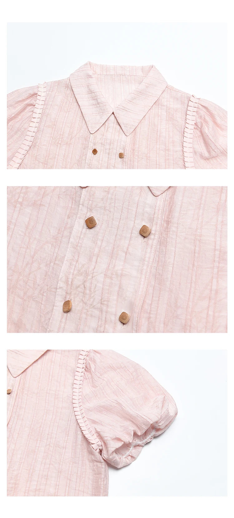 MISHOW Retro Pink Short Sleeved Shirt 2024 Summer V-neck Folded Ruffled Edge Top Elastic Cuffs Lapel Neck Blouses MXD29C0273