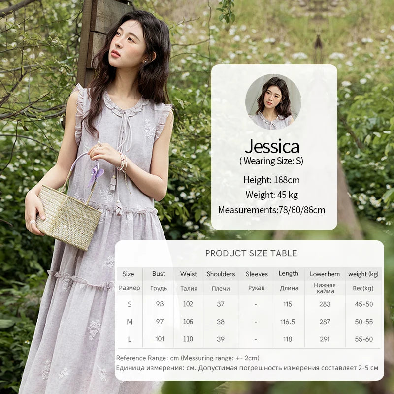 MISHOW Summer Embroidered Dress for Women 2025 New Round Neck Ruffled Sleeveless A-line Midi Dresses Female Fashion MXE33L2231