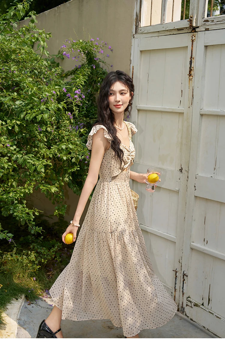 MISHOW Sexy Polka Dot Dresses for Women 2024 Summer New Flying Sleeve Long Fake Two Piece French Dress Woman Clothing MXD28L1902