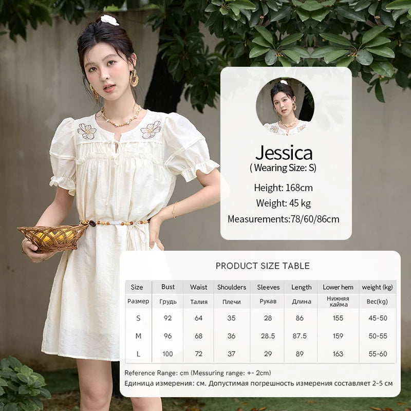 MISHOW Vacation Retro Sweet Dress for Women 2025 Summer Jacquard Embroidered Bubble Sleeve Dresses with Bohemian Belt MXD30L1864