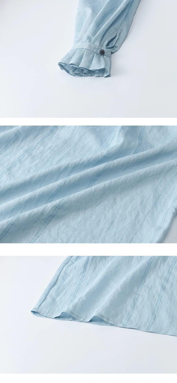 MISHOW Blue Jacquard Texture Blouses 2025 Autumn Black Fungus Edged Stand Collar Blouse Bubble Sleeves Commuting Top MXE41X1934