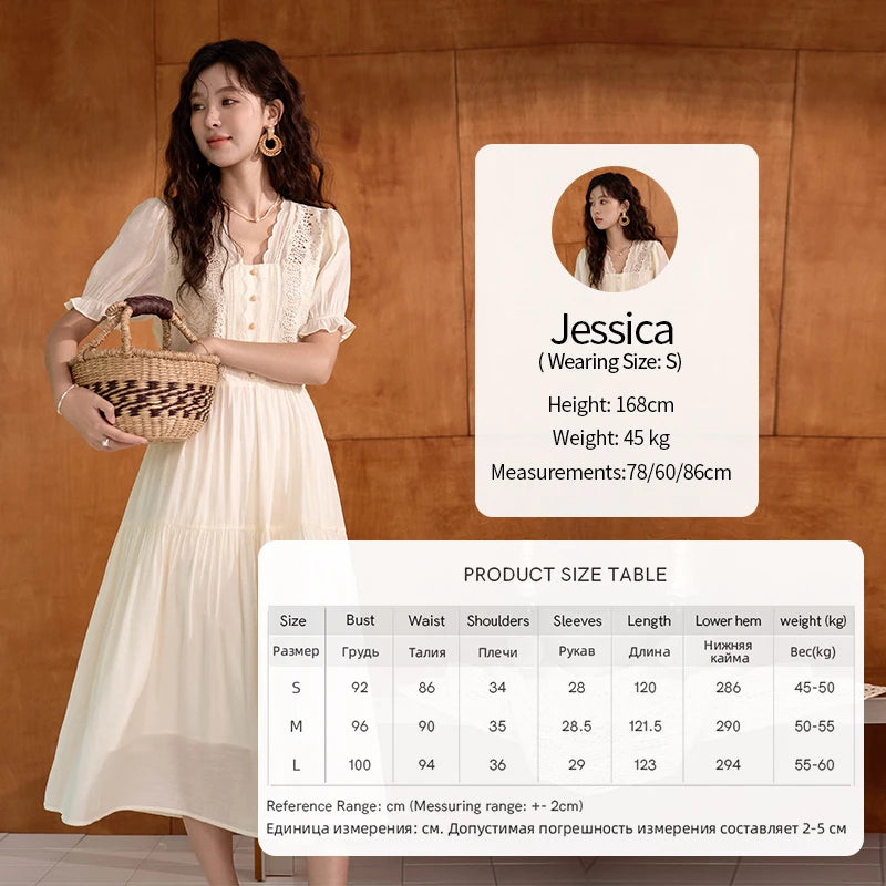 MISHOW Women's French Hollowed Out Embroidery Dress 2024 Summer Elegant Slim Fairycore Dress Waist Mid Length Dresses MXD31L1981