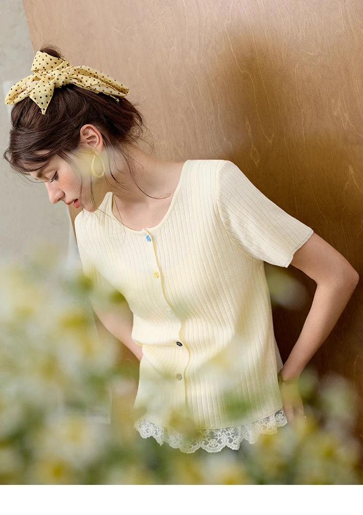 MISHOW Casual Summer Cardigan Women 2025 Short Sleeve Round Neck Solid Thin Knitted Pullovers Female Slimming Tops MXE34Z1268