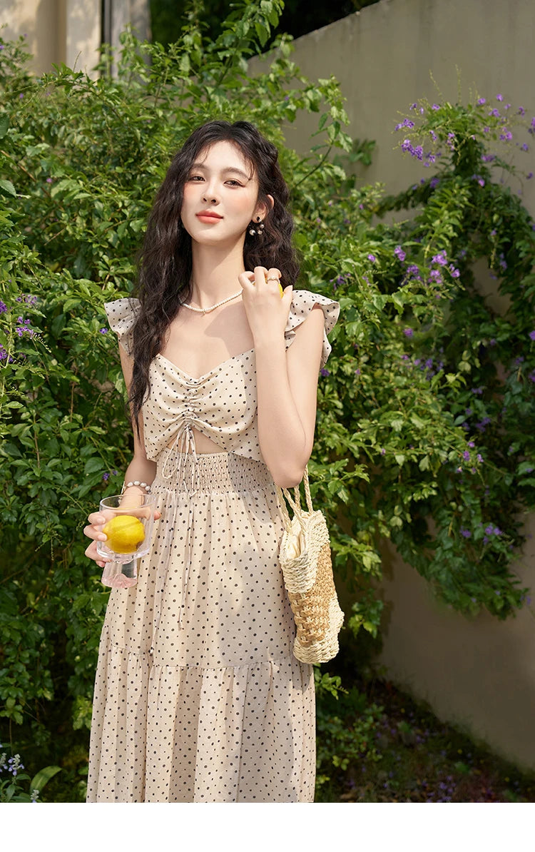 MISHOW Sexy Polka Dot Dresses for Women 2024 Summer New Flying Sleeve Long Fake Two Piece French Dress Woman Clothing MXD28L1902