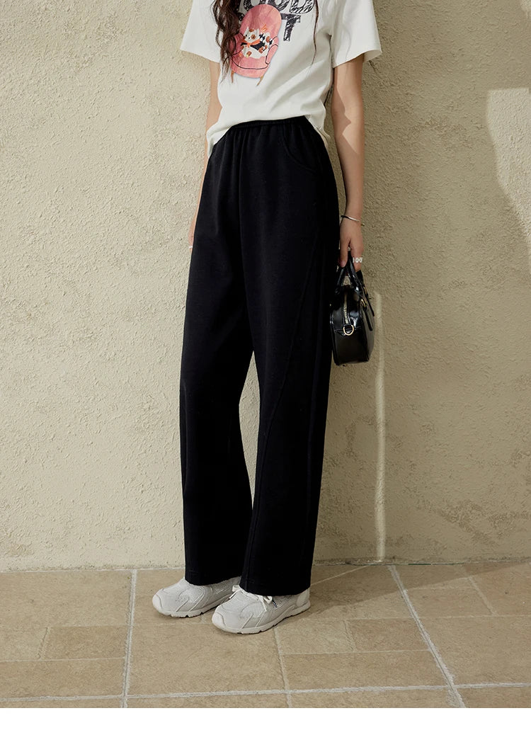 MISHOW Elastic Waist Sweatpants for Women Spring 2025 Versatile Solid Sports Pants Straight Leg Long Sickle Pants MXE14K0875