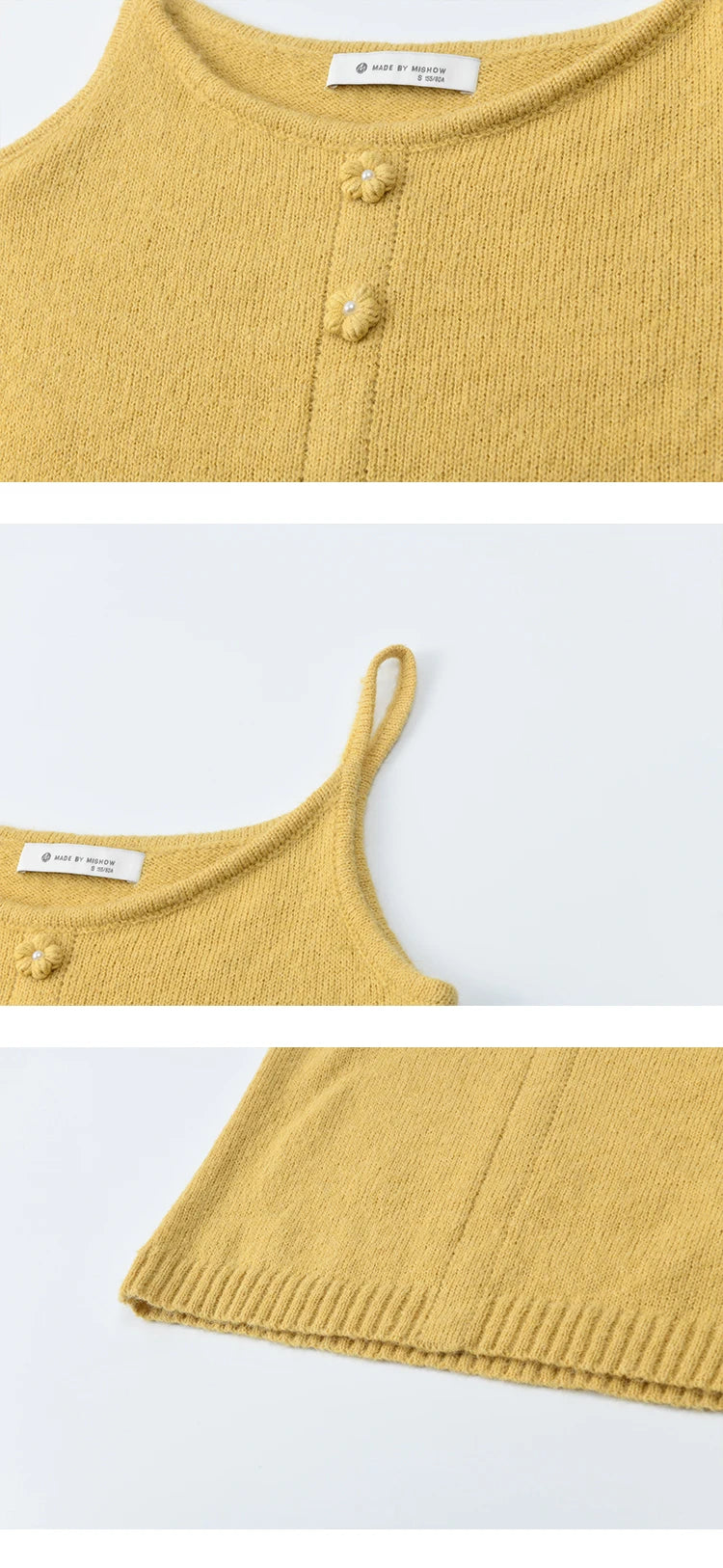 MISHOW Woman Two-piece 2025 Autumn Casual Yellow V-neck Knitted Cardigan Slim Fit Camisole Elegant Commute Top MXE45T0742