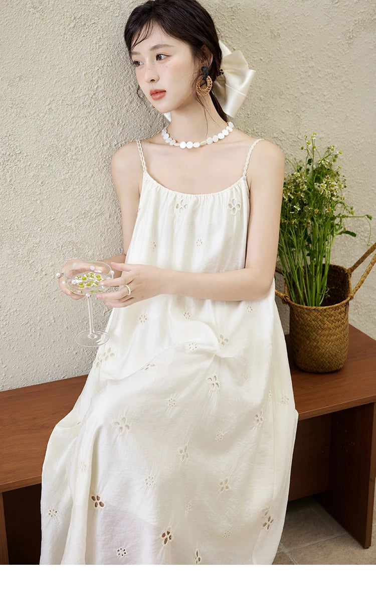 MISHOW Elegant Summer Camisole Dress Women 2025 New Sleeveless Hollow Embroidery Slim Dresses Female Fashion Romantic MXE15L2142