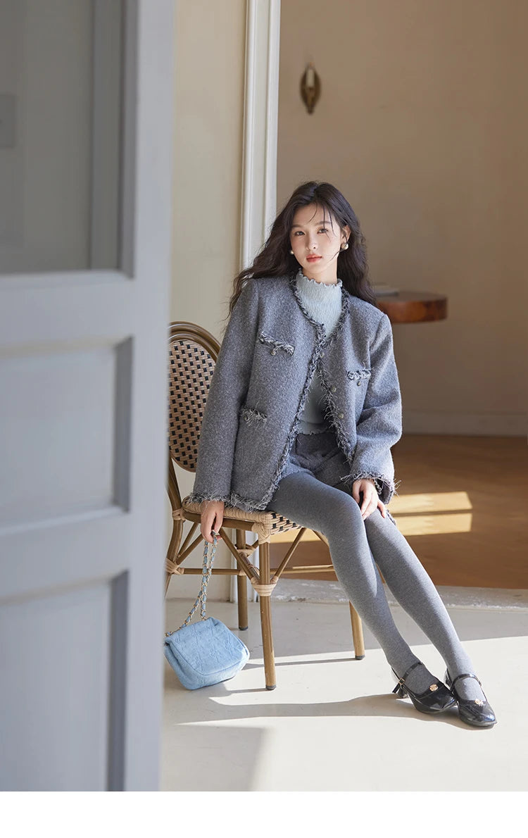 MISHOW Plaid Tweed Jackets Shorts Separately Women Korean Luxruy Gentle Single Breasted Jacket Solid Short Pants MXD35W0489