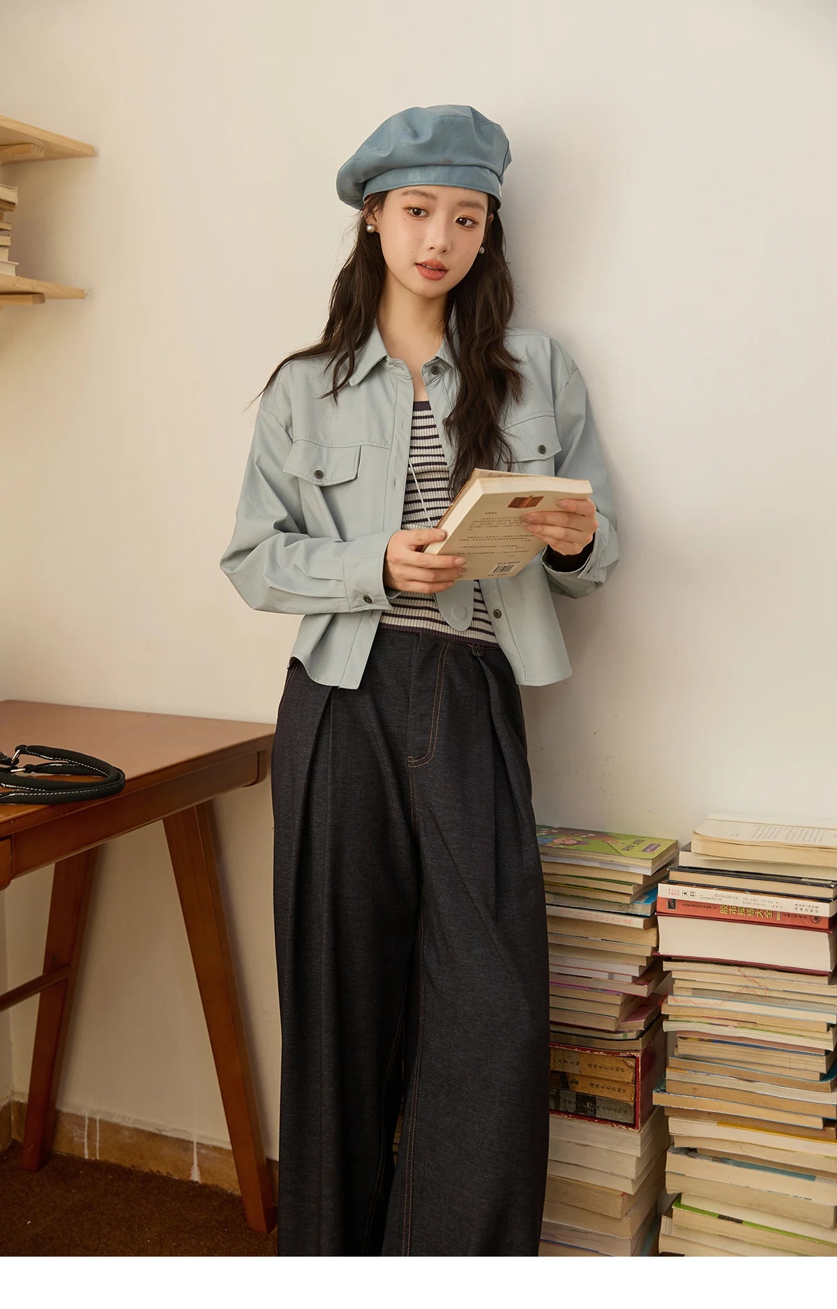 MISHOW Women's Two-Piece Set 2025 Autumn Vintage Striped Vest Solid Turn Down Collar Jacket Commute with Pendant Sets MXE45T1396