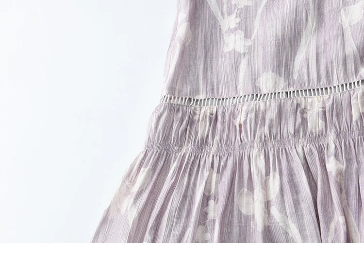 MISHOW Print Summer Chiffon Dress Women 2025 Short Sleeve U Neck Splicing Hollow Lace Midi Dresses Lady New Fashion MXE32L2164