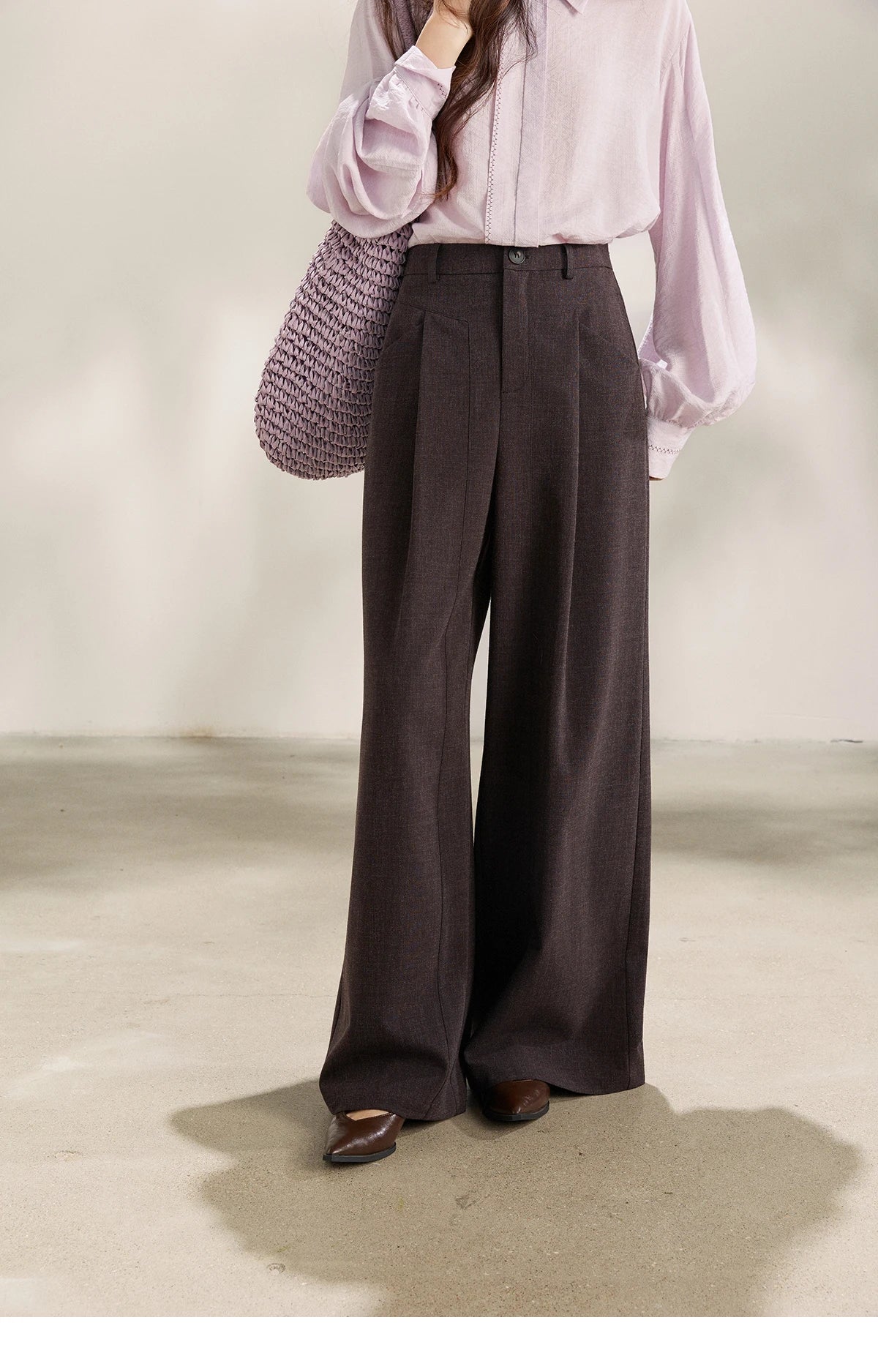 MISHOW Women's Dark Purple Wide Leg Pants 2026 Spring High Waist Pleated Pants Back Elastic Waist Casual Trousers MXF13K1204