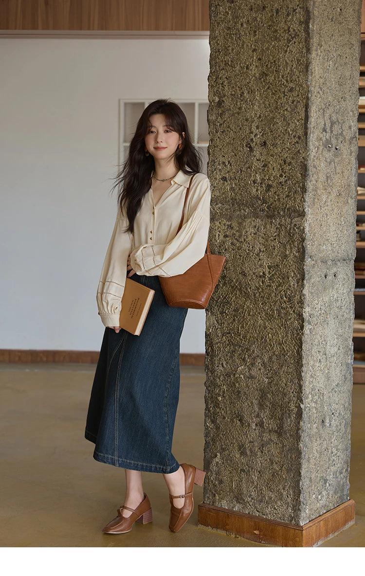 MISHOW High Waist Slim Denim Skirt for Women Autumn 2025 Fashion Pocket Skirt Rear Hem Split Casual Skirt Office Lady MXE41B2379