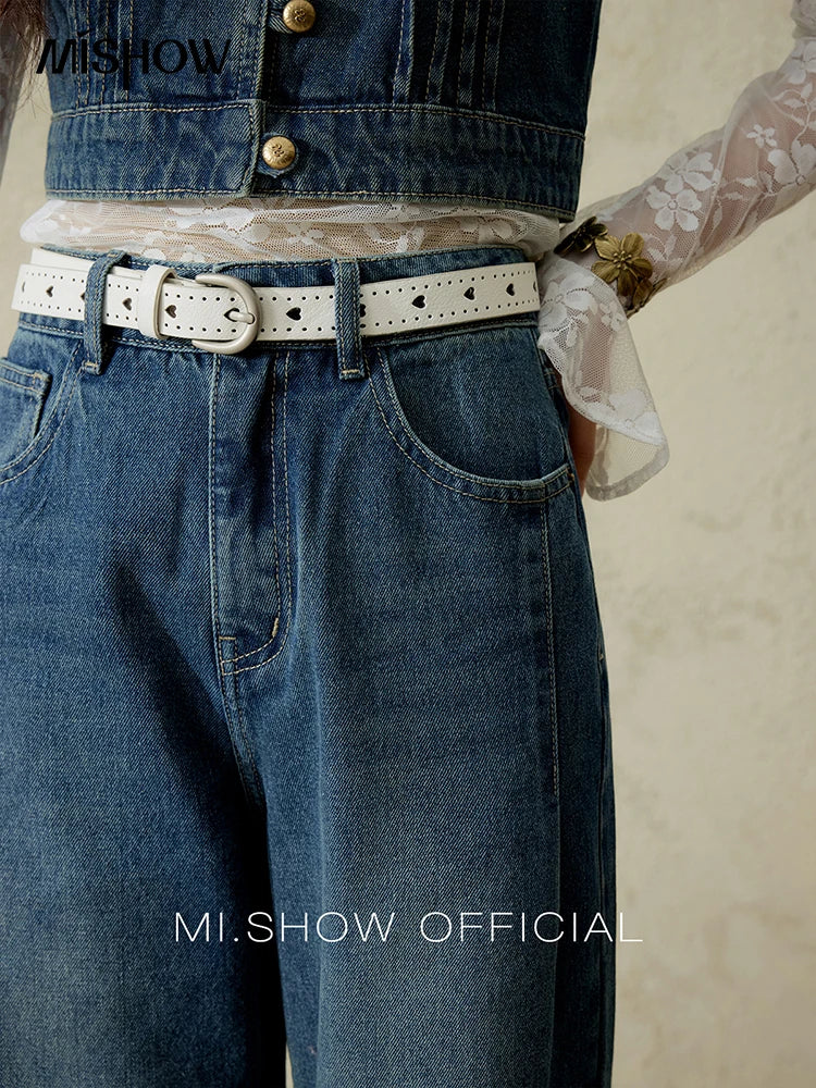 MISHOW Casual Straight Leg Jeans for Women 2025 Spring Versatile Washed Loose Women Pants Fashionable Denim Pants MXE16K0874