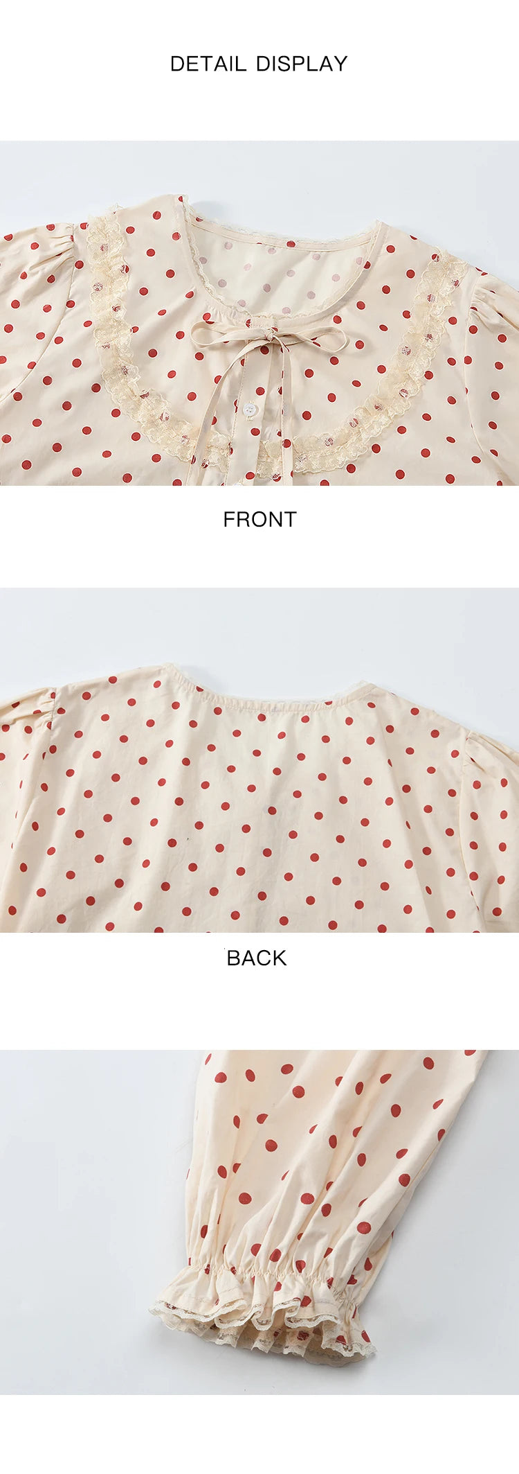 MISHOW Lace Up Polka Dot Round Neck Lace Shirt for Women Autumn 2024 Thin Sweets Shirt Elastic Petal Cuffs Chic Top MXD44X1667