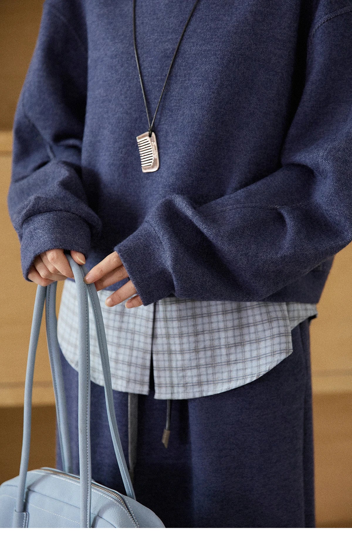 MISHOW Blue Plaid Sweatshirt Suit Women's 2025 Winter Fashion Turn-down Collar Knitted Top Straight Skirt Woman Sets MXE87T1445