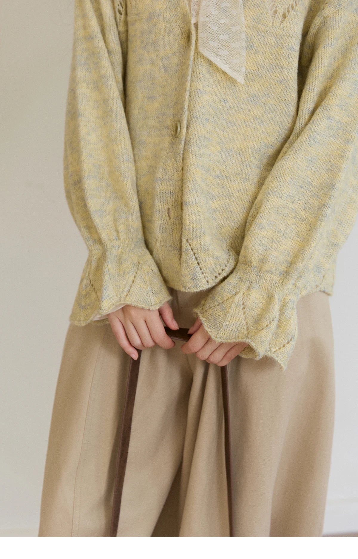 MISHOW Women's Marled Yellow Mohair Knit Cardigan 2026 Spring V-Neck Flare Sleeve Cardigans Casual Loose Sweater MXF108Z1021