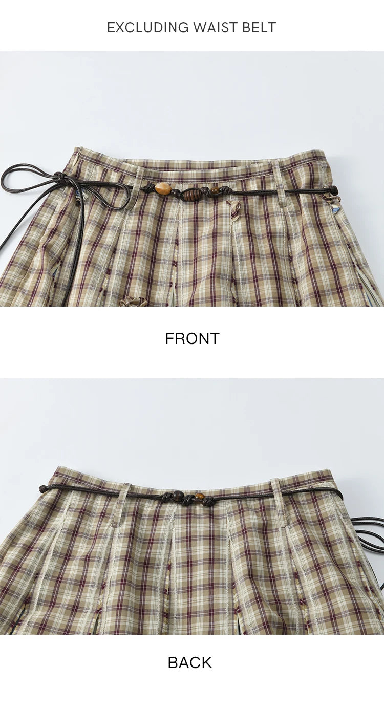 MISHOW Retro Plaid Patchwork Pleats Skirt Summer 2025 Versatile Flowers Slim Skirt A-LINE Skirts Excluding Waist Belt MXE35B0726