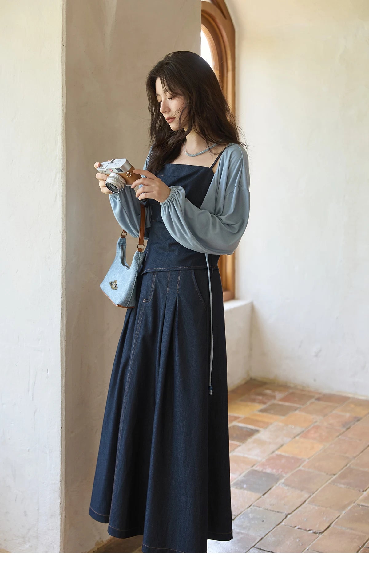 MISHOW Imitation Denim Casual Camisole Desses for Women Autumn 2025 Solid Lace-up Cardigan Separately (Not A Set) MXE41T0693