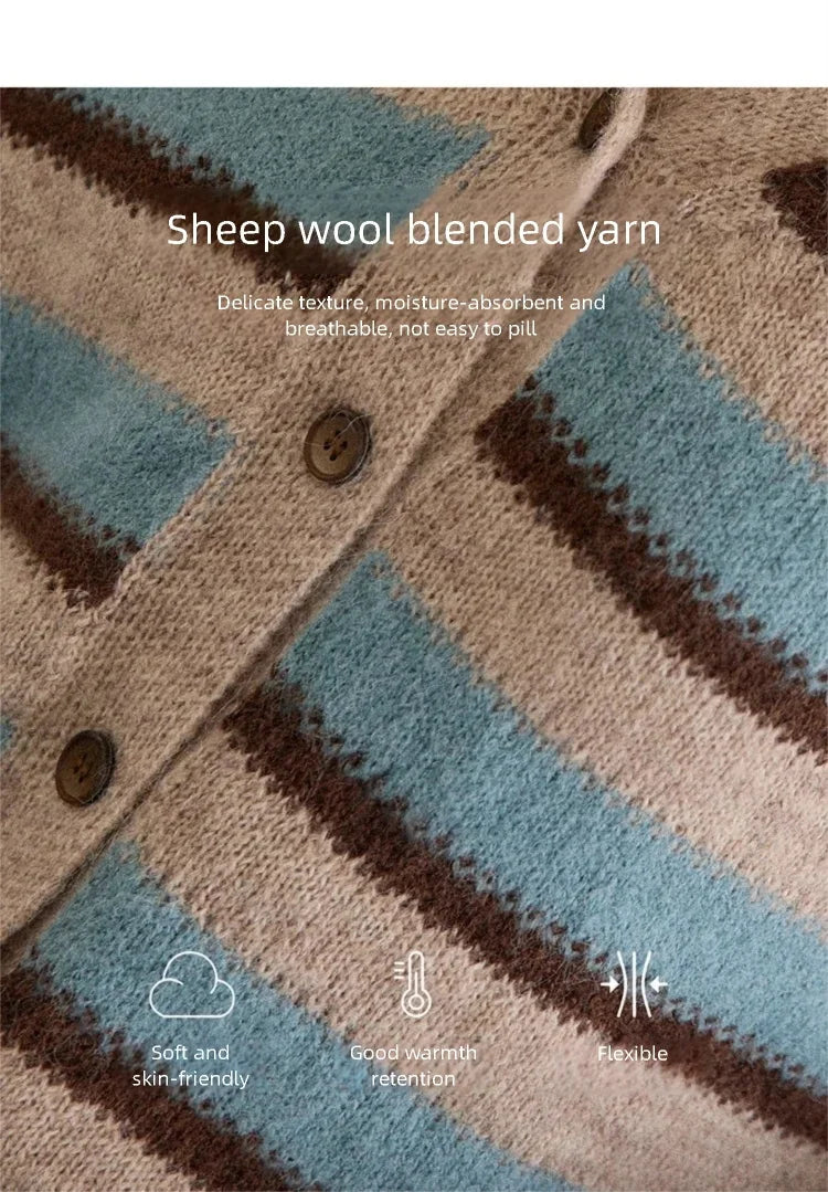 MISHOW Striped Cardigan for Women 2025 Winter Retro Unique Design V-neck Single-breasted Sweater Wool Long Sleeve Top MXE87Z2681