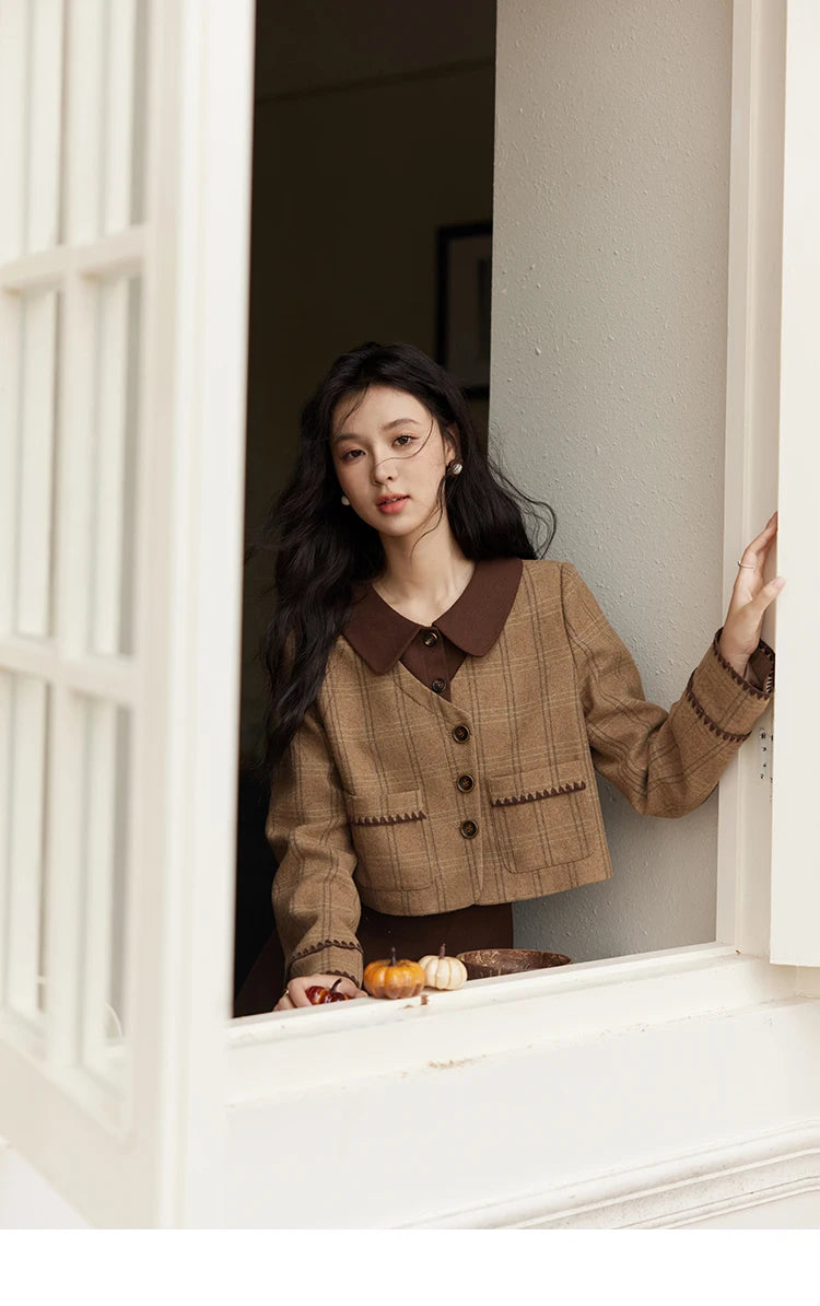 MISHOW Plaid Tweed Coats Midi Skirt Separately Women 2024 Fall Winter Polo Vintage Elegant  Jackets Pleated Skirts MXD46W0460