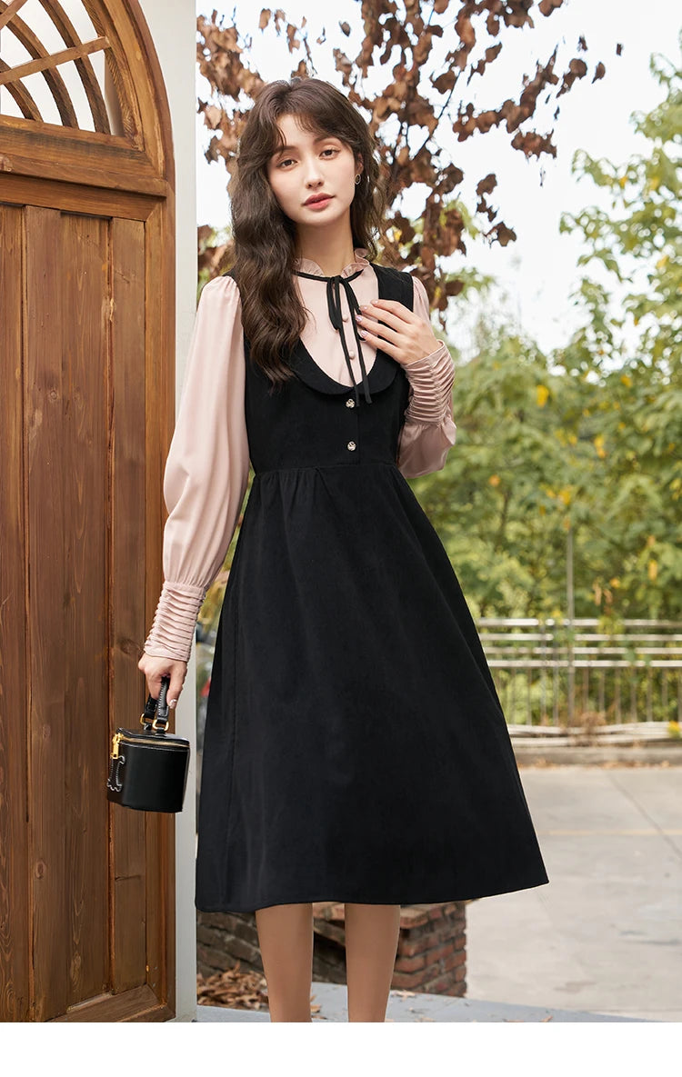 MISHOW French Vintage Strap Dress Autumn 2025 A-LINE U-Neck Sleeveless Black Temperament Pullover Mid-Calf Dresses MXC43L1570