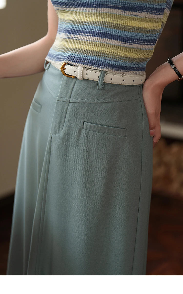 MISHOW Women's Suit Straight Midi Skirt 2025 Summer High Waist Slim Solid Front Fork Female Rear Elastic Waist Skirts MXC15B0026