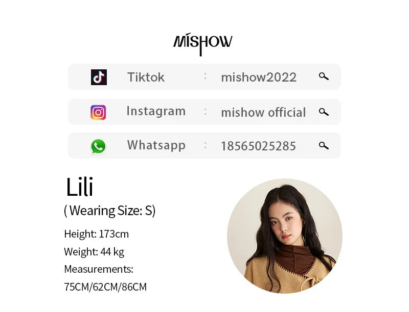 MISHOW Coat for Women 2025 Autumn Winter Khaki Asymmetrical Design Shell Flower Embroidery Lace-up Short Casual Coat MXE49W0854