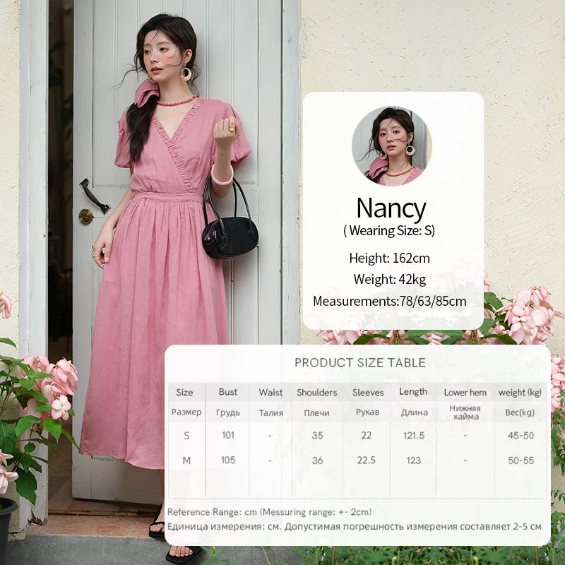 MISHOW Summer Fashion V-neck Dress Woman 2025 New Puff Sleeve Sashes Elegant Pocket Vacation Dresses Ladies Clothing MXE39L2381