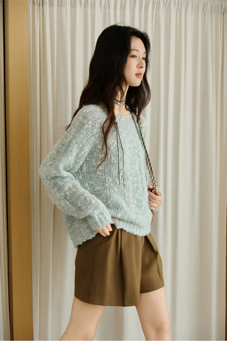 MISHOW Scoop Neck Loose Sweater 2025 Autumn Raglan Sleeve Casual Knitted Top Hollow-out Wool Blend Soft Warm Sweaters MXE46Z2565