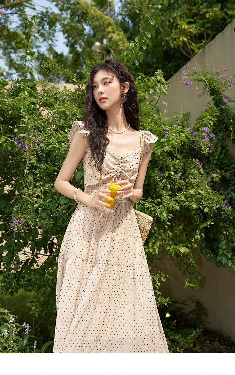 MISHOW Sexy Polka Dot Dresses for Women 2024 Summer New Flying Sleeve Long Fake Two Piece French Dress Woman Clothing MXD28L1902