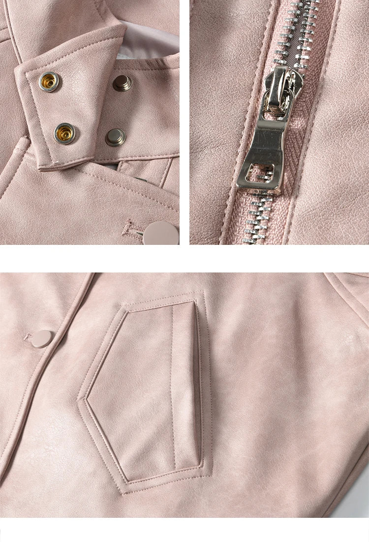 MISHOW Sweet Cool Blended Pink Purple Leather Coat Spring 2025 Stand Collar Motorcycle Style Jackets PU Leather Coats MXE13W0707