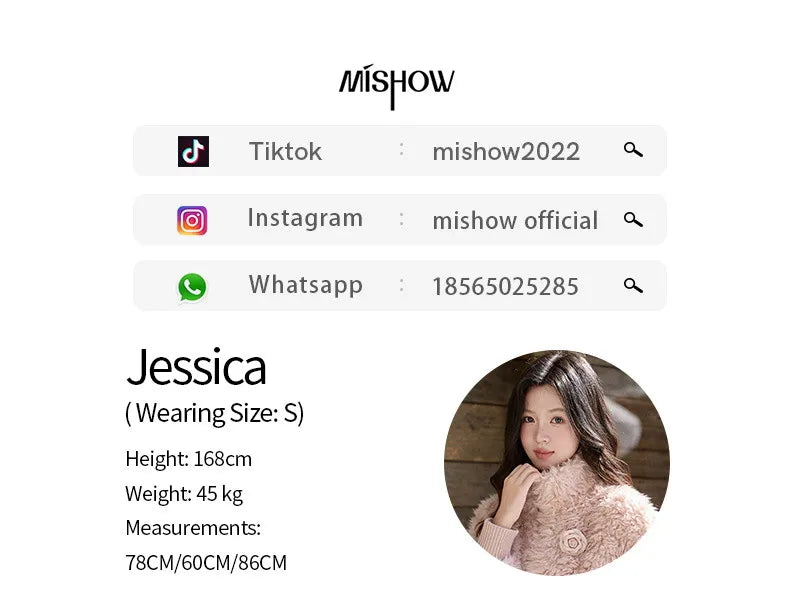 MISHOW Women's Pink Stand Collar Faux Lamb Wool Coat Winter Flower Brooch Warm Outerwear with Pockets Metal Zipper MXE91W0974