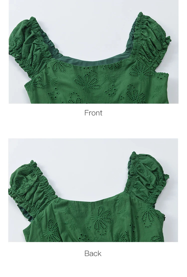 MISHOW Women's French Fashion Square Neck Dress 2025 Summer New Puff Sleeve Embroidery Midi Dresses Ladies Clothing MXE39L2325