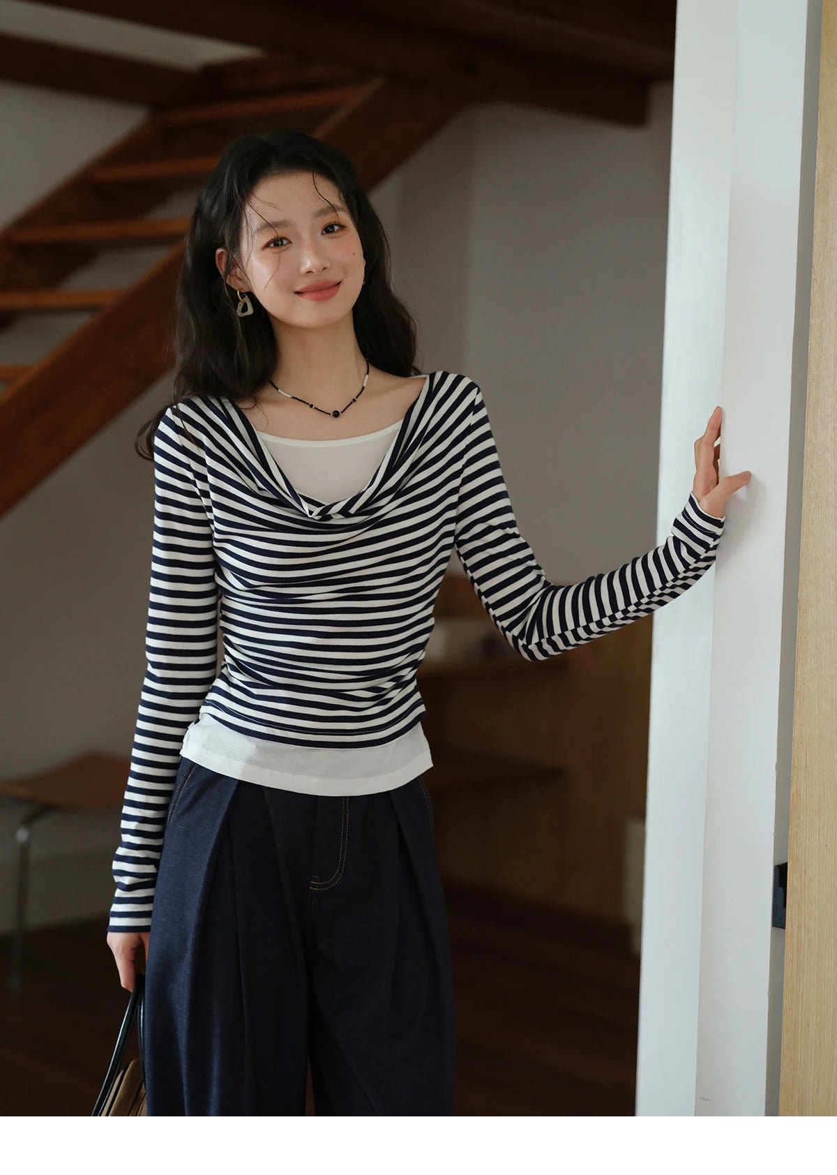 MISHOW Multi Colored Fake Two-piece Knitted Sweater 2025 Autumn Swinging Collar Casual Tops Contrasting Waist Top MXE42Z1341