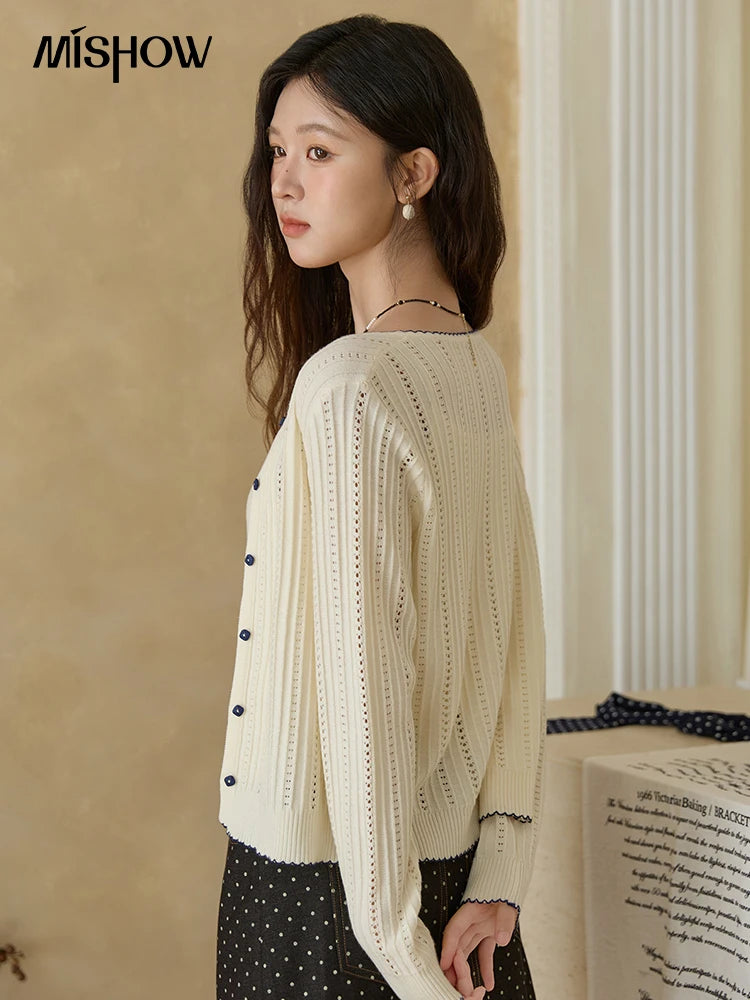 MISHOW Woman Apricot Knit Two-piece Set Wool 2025 Autumn Retro Long Sleeves Cardigan With Camisole Vest Casual Outfit MXE43T0726