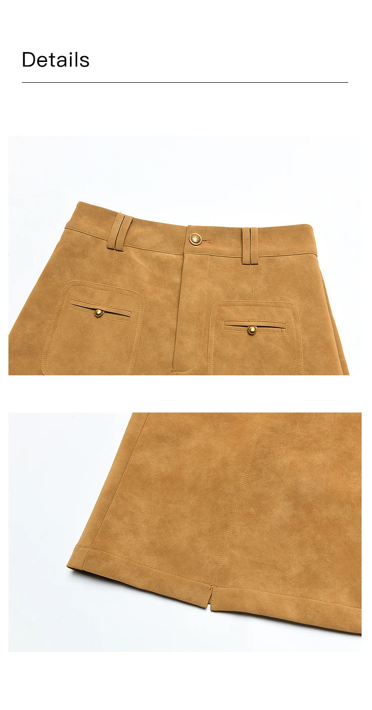 MISHOW Retro High Waist Suede Midi Skirt for Women Autumn 2024 Symmetrical Lip Pouch Skirts Slim Solid A-LINE Skirt MXD41B0486