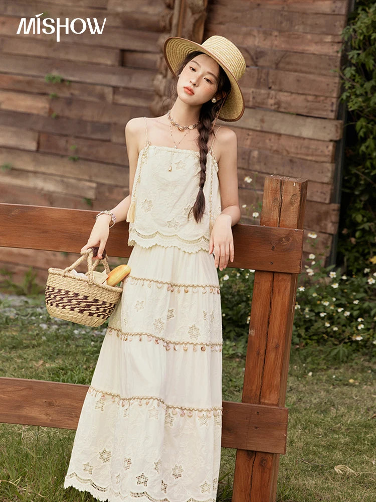 MISHOW Bohemian Summer Camisole Skirt Sets Women 2025 Sleeveless Embroidery Tops Long Skirts Female New Fashion MXE34T0568